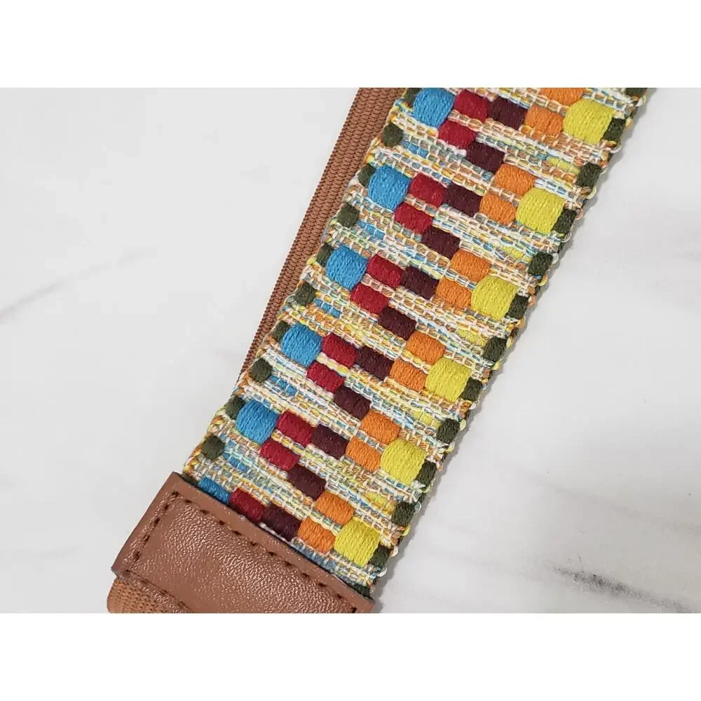 Rainbow‎ Embroidered Vintage Leather Stretch Brown Belt